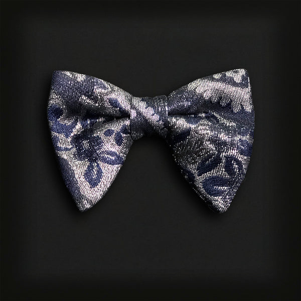 Butterfly Style Bow Tie-Silver/Navy Brocade