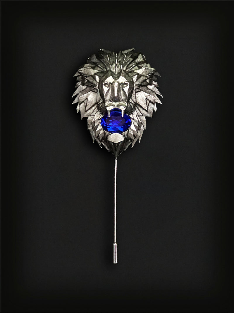 Lion Head Lapel Pin-Silver